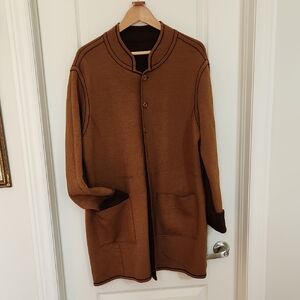 XL 100% Wool Reversible Tan/Chocolate Brown Button Front Cardigan
